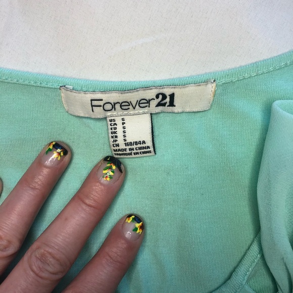 Forever 21 Pale Teal top with Ruffle overlay. - Picture 3 of 8